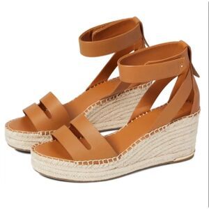 New Franco Sarto Womens Callia Leather Ankle Strap Wedge Espadrille Sandals 10 M
